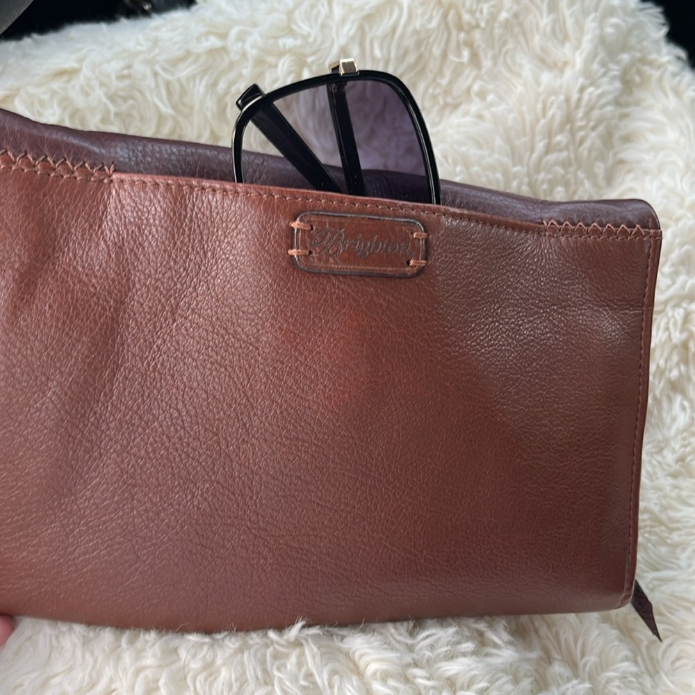 Brighton Two-tone Brown Pebbled Leather Monochromatic Bag Purse Wallet Wristlet - Picture 8 of 13